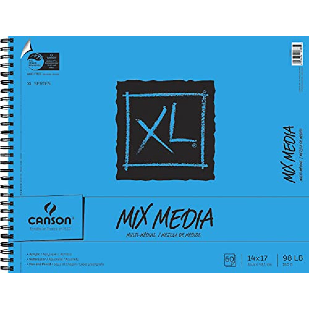 Canson XL Series Mixed Media Pad, Side Wire, 14x17 inches, 60 Sheets – Heavyweight Art Paper for Watercolor, Gouache, Marker, Painting, Drawing, Sketching