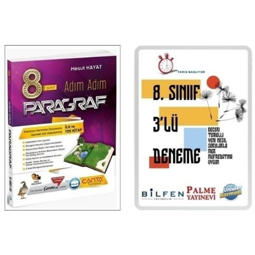 Çanta Yayınları Adım Adım Paragraf Soru + 8 Sınıf LGS 3lü Yeni Nesil Deneme Bilfen - Palme - Ünlüler Türkçe Fiyatı