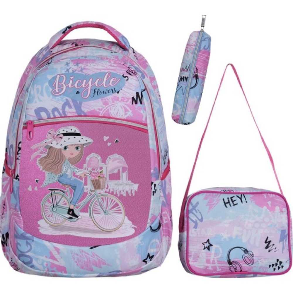 Çantaland 3'lü Okul Seti, Mavi Renkli Girl Desenli Ilkokul Çantası + Beslenme Çantası + Kalemlik - Pembe - İlkokul Çantası - 40x28x14 Okul Çantası Fiyatı