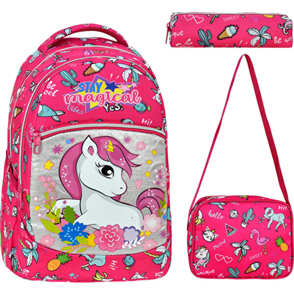 Çantaland 3'lü Okul Seti, Pembe Unicorn Desenli Desenli İlkokul Çantası + Beslenme Çantası + Kalemlik Okul Çantası Fiyatı