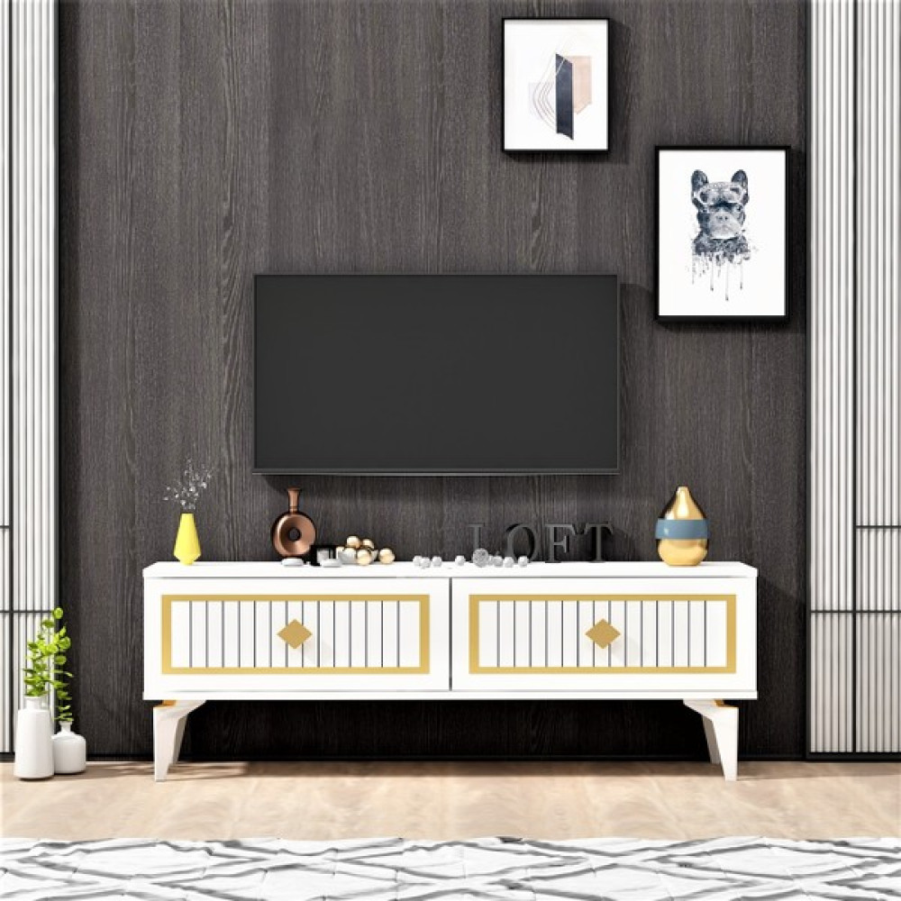 Cantek 120 cm Venna Tv Ünitesi Beyaz-Altın Tv Ünitesi / Sehpası Fiyatı