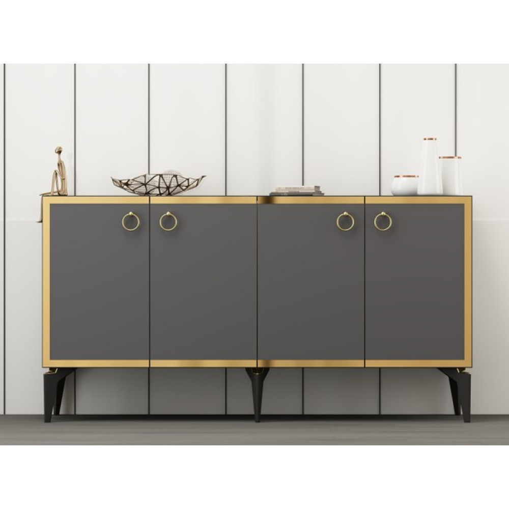 Cantek 150 cm Poli Konsol Royalmermer-Antrasit-Altın - TEK EBAT Konsol Mobilya Fiyatı