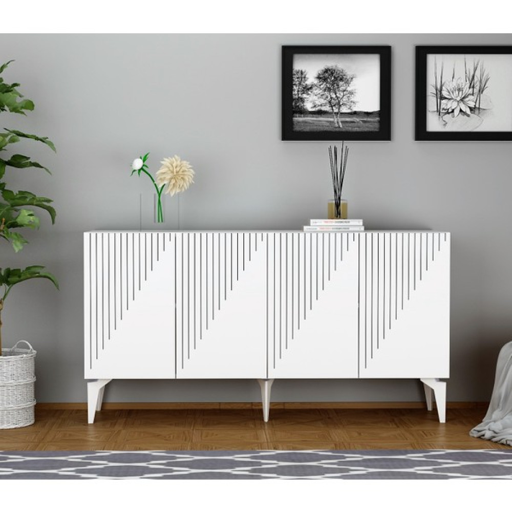 Cantek Lazer Desenli 150 cm Draw Konsol Beyaz-Beyaz - TEK EBAT - Beyaz Konsol Mobilya Fiyatı