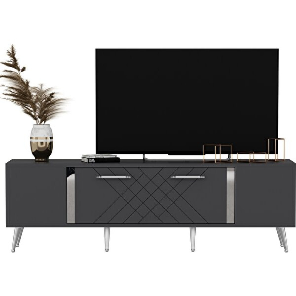 Cantek Lazer Desenli Detas Tv Ünitesi 150 cm - Antrasit - Gümüş Tv Ünitesi / Sehpası Fiyatı