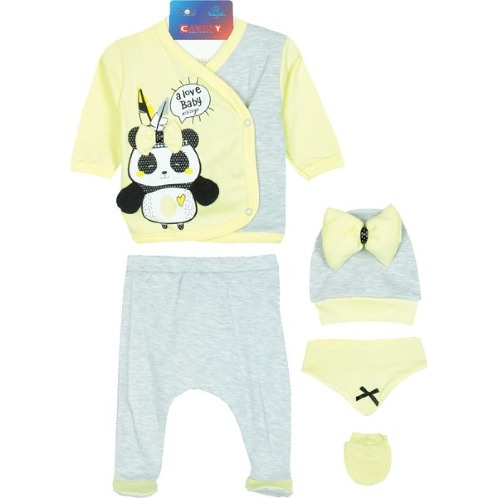 Cantoy Yenidoğan Kız Bebek 5 Parça Hastane Çıkışı Zıbın Set Panda Desenli Bebek Hastane Çıkışı Fiyatı