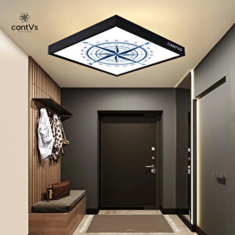 Cantvs Ahşap Çerçeveli Pusula Baskılı Siyah Renk Tavan Led 60x60cm Panel Aydınlatma Avize Salon Yatak Odası Mutfak Avize Fiyatı