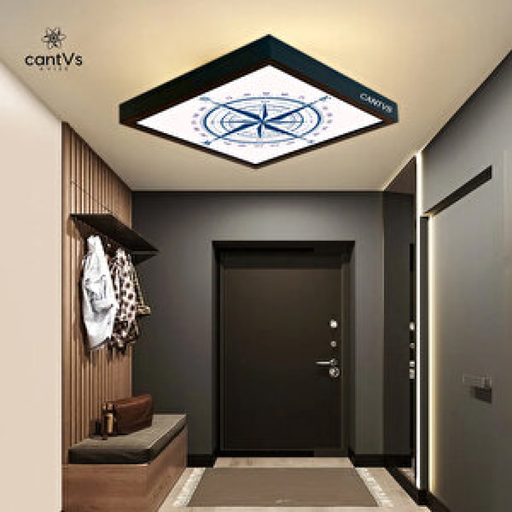 Cantvs Ahşap Siyah Çerçeveli Pusula Baskı Tavan Led 60x60cm Panel Aydınlatma Avize Salon Yatak Odası Mutfak Avize Fiyatı