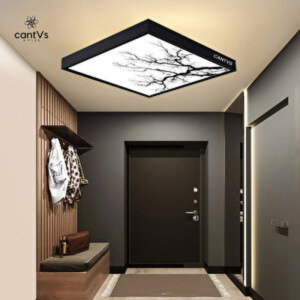 Cantvs Siyah Ağaç Desenli Ahşap Çerçeve Tavan Led 60x60cm Panel Aydınlatma Avize Salon Yatak Odası Mutfak Avize Fiyatı