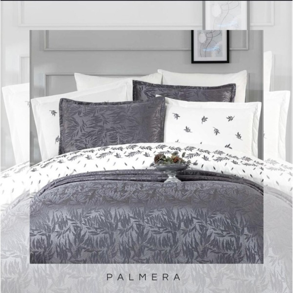 Çapa Home 9 Parça Gelin Seti Yatak Örtüsü Nakışlı Nevresim Çarşaf 6 Yastık - Beyaz - Gri - 240 x 260 cm Yatak Örtüsü Fiyatı