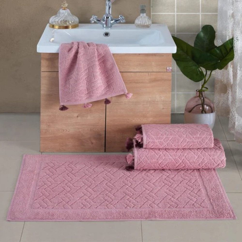 Çapa Home Çapa-Home Püsküllü 4 Parça Havlu Banyo Seti Gül Kurusu - 1 Adet Banyo Havlusu, 1 Adet El Havlusu, 1 Adet Yüz Havlusu El / Yüz Havlusu Fiyatı