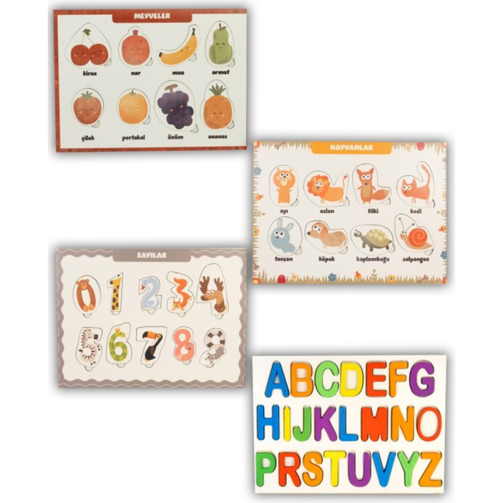Capella Wood Works Ahşap Alfabe Meyve Rakam Hayvanlı 4'ü Bir Arada Puzzle Pazıl Oyunu Eğitici Oyuncak Fiyatı