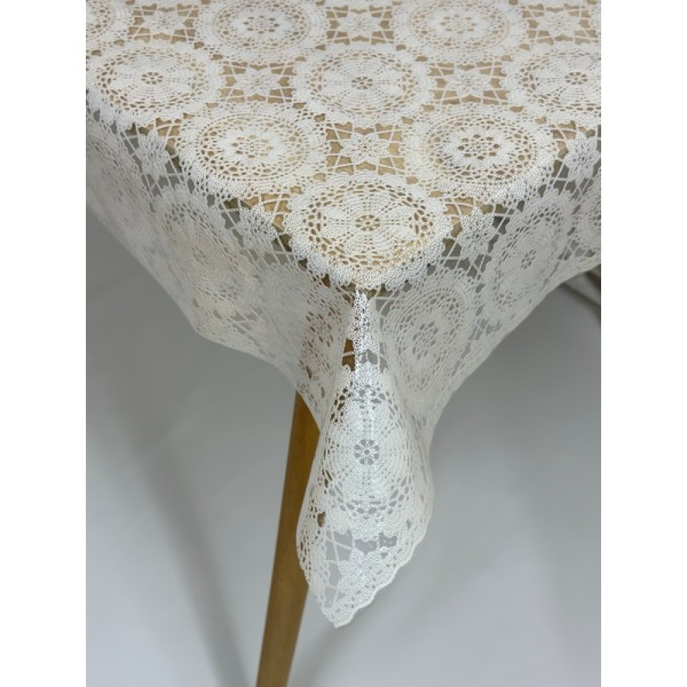Capensis Dantel Desen Hasır Pvc Şeffaf Kaplamalı Kolay Sinilebilir Lüks Muşamba Masa Örtüsü Krem - 100 x 140 cm Masa Örtüsü Fiyatı