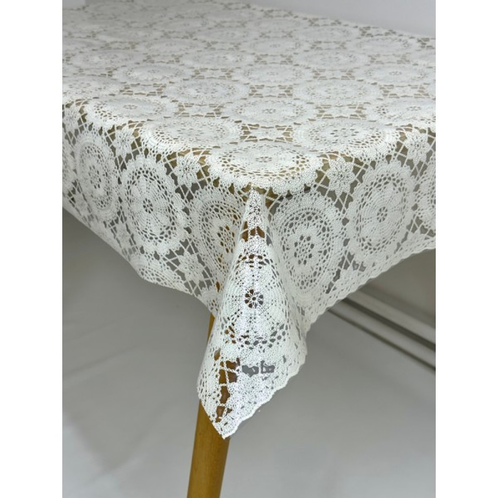 Capensis Dantel Desen Hasır Pvc Şeffaf Kaplamalı Kolay Sinilebilir Lüks Muşamba Masa Örtüsü Krem - 140 x 160 cm Masa Örtüsü Fiyatı