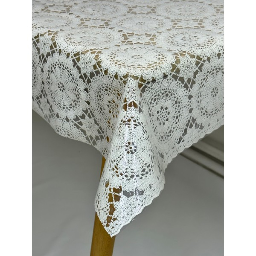 Capensis Dantel Desen Hasır Pvc Şeffaf Kaplamalı Kolay Sinilebilir Lüks Muşamba Masa Örtüsü Krem - 140 x 180 cm Masa Örtüsü Fiyatı