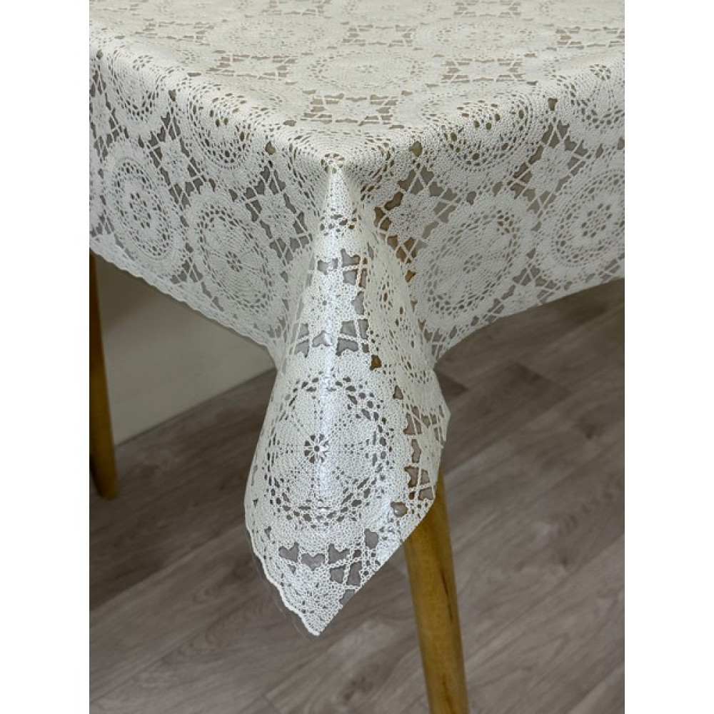 Capensis Dantel Desen Hasır Pvc Şeffaf Kaplamalı Kolay Sinilebilir Lüks Muşamba Masa Örtüsü Krem - 140 x 220 cm Masa Örtüsü Fiyatı
