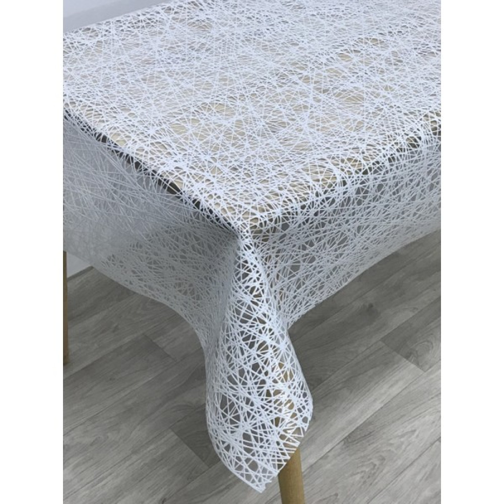  Capensis Iplik Desen Hasır Pvc Şeffaf Kaplamalı Lüks Muşamba Masa Örtüsü Kolay Silinebilir - 140 x 160 cm - Beyaz Masa Örtüsü Fiyatı