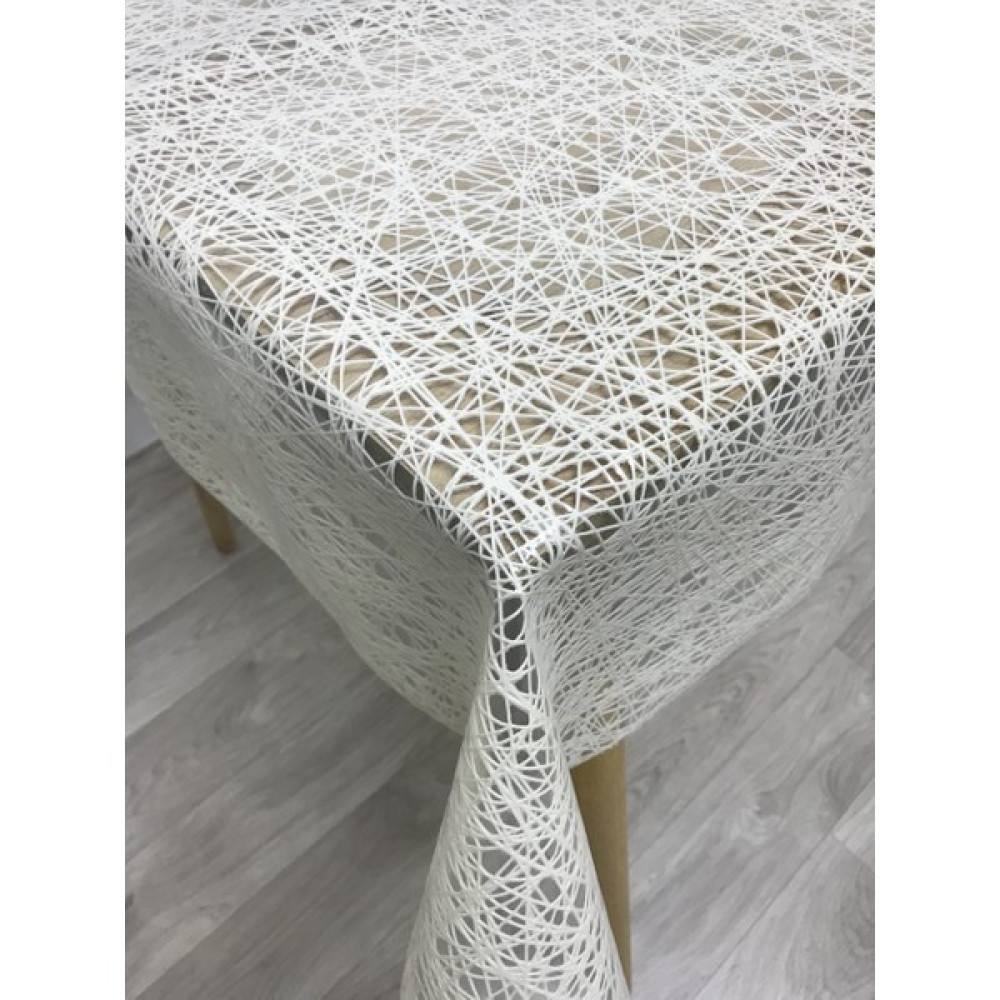  Capensis Iplik Desen Hasır Pvc Şeffaf Kaplamalı Lüks Muşamba Masa Örtüsü Kolay Silinebilir - 140 x 180 cm - Krem Masa Örtüsü Fiyatı