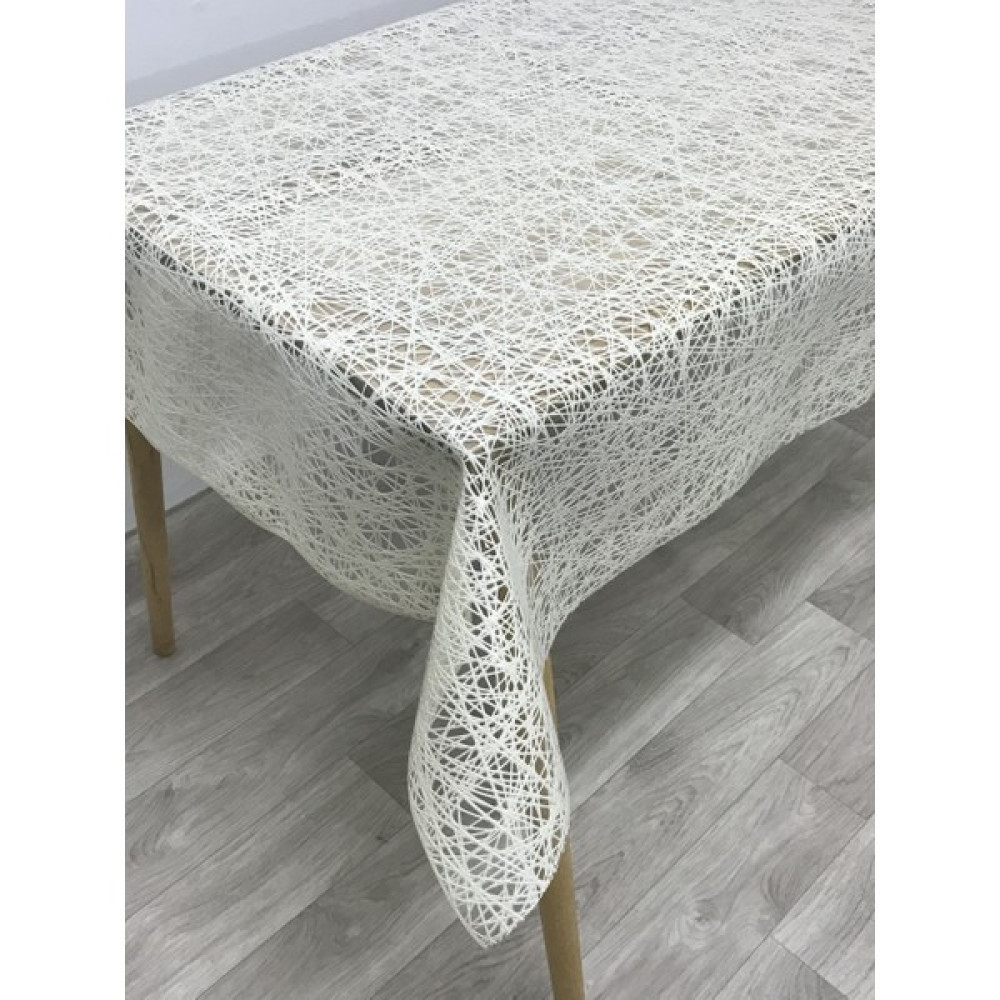  Capensis Iplik Desen Hasır Pvc Şeffaf Kaplamalı Lüks Muşamba Masa Örtüsü Kolay Silinebilir - 140 x 220 cm - Krem Masa Örtüsü Fiyatı