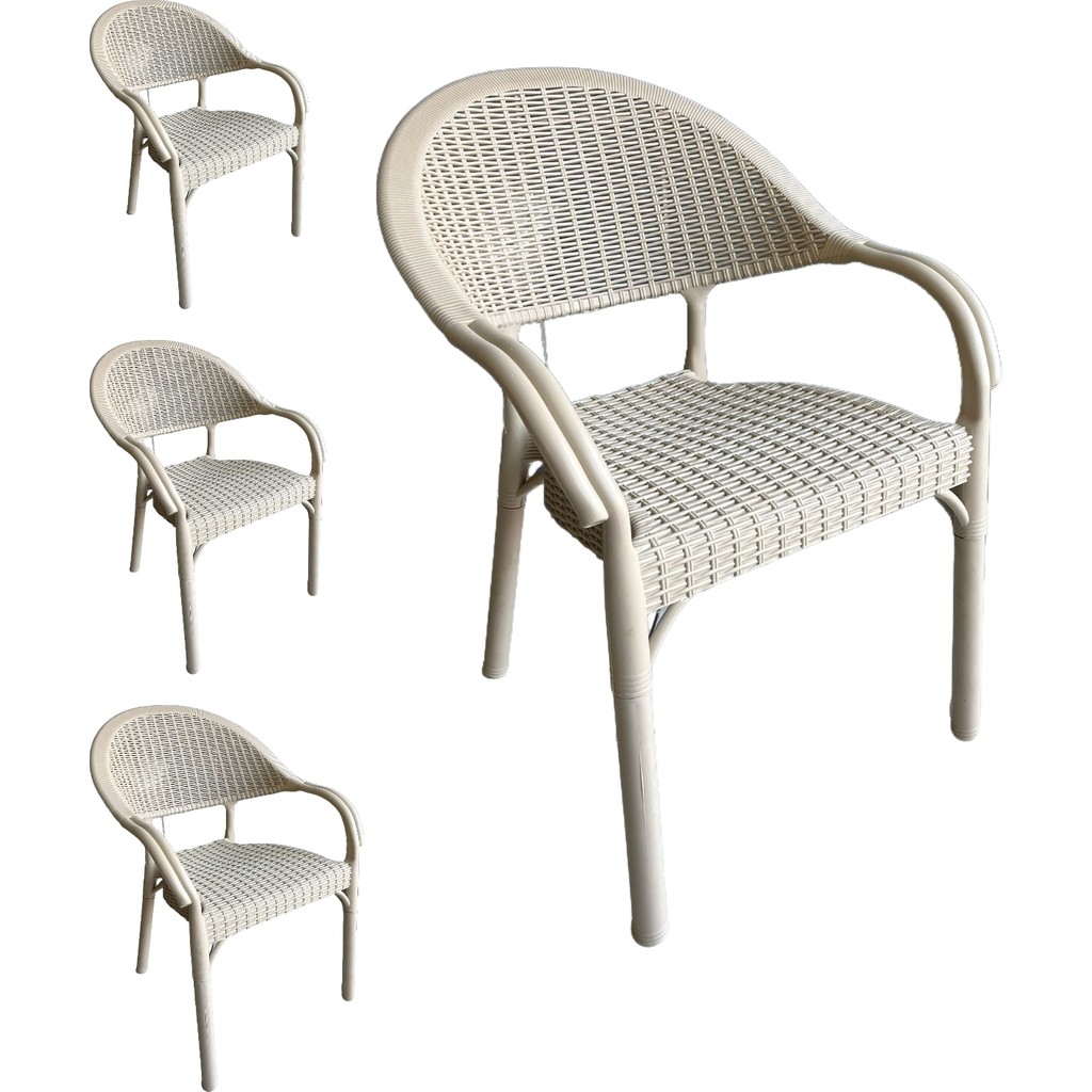 Capissi Plastik Sandalye Bambu Rattan Bahçe Teras Balkon Mutfak Sandalyesi - Cappuccino - 4 lü set Diğer Fiyatı