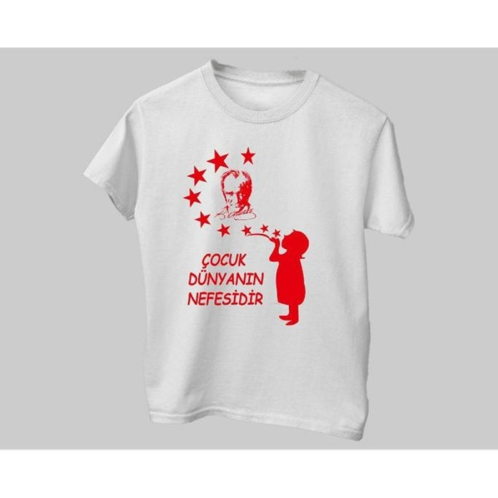 Çapıt %100 Pamuk Sıfır Yaka Kısa Kollu Renkli Atatürk ve Yıldızlar Baskılı 23 Nisan Çocuk T-Shirt Erkek T-shirt Fiyatı