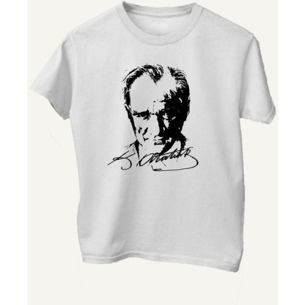 Çapıt %100 Pamuk Standart Kesim Sıfır Yaka Kısa Kollu Siyah Atatürk Baskılı Beyaz 23 Nisan Çocuk T-Shirt Erkek T-shirt Fiyatı