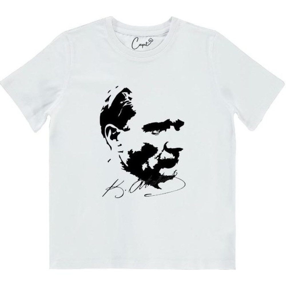Çapıt Pamuk Standart Kesim Sıfır Yaka Kısa Kollu Siyah Atatürk Baskılı Çocuk Tişörtü Erkek T-shirt Fiyatı