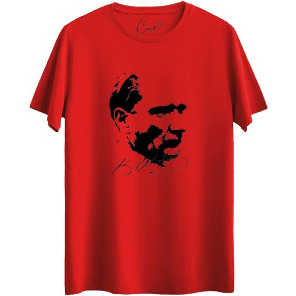 Çapıt Pamuk Standart Kesim Sıfır Yaka Kısa Kollu Siyah Atatürk Baskılı Tişört Erkek T-shirt Fiyatı