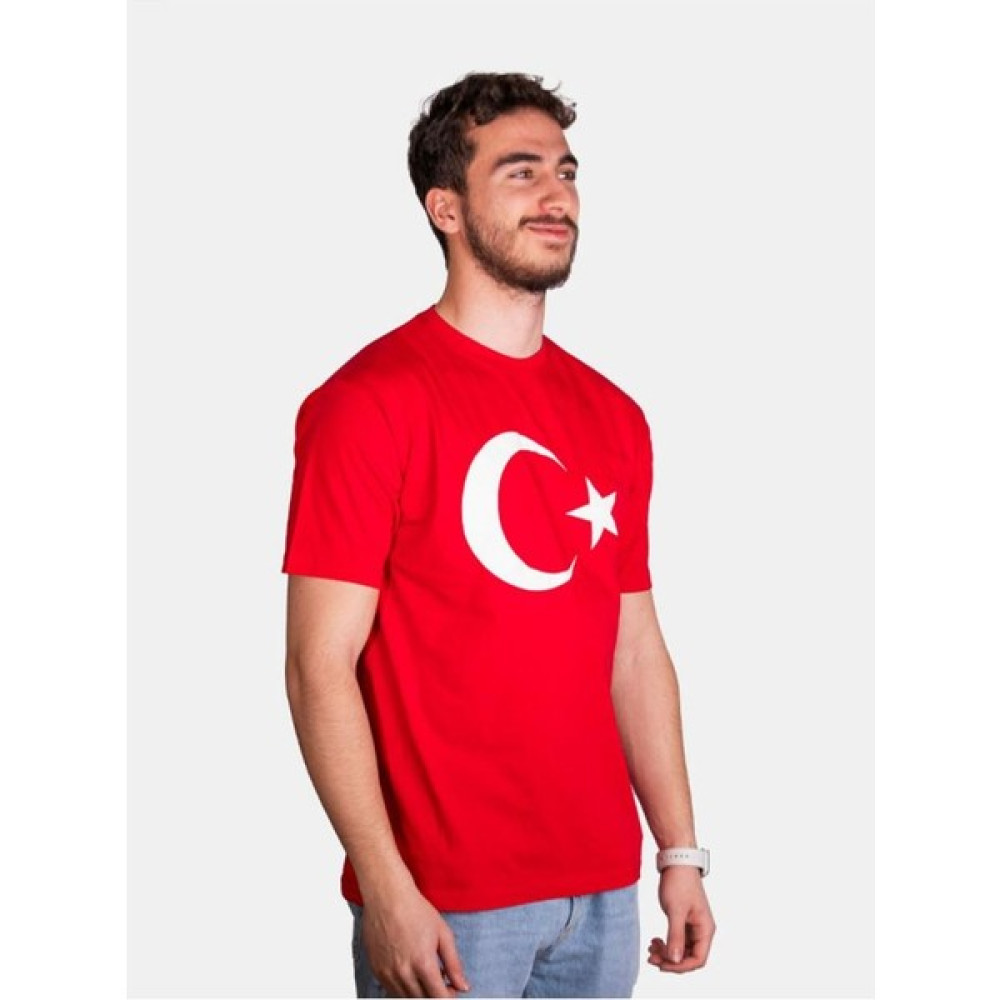 Çapıt Unisex %100 Pamuk Standart Kesim Sıfır Yaka Kısa Kollu Beyaz Türk Bayrağı Baskılı T-Shirt Erkek T-shirt Fiyatı