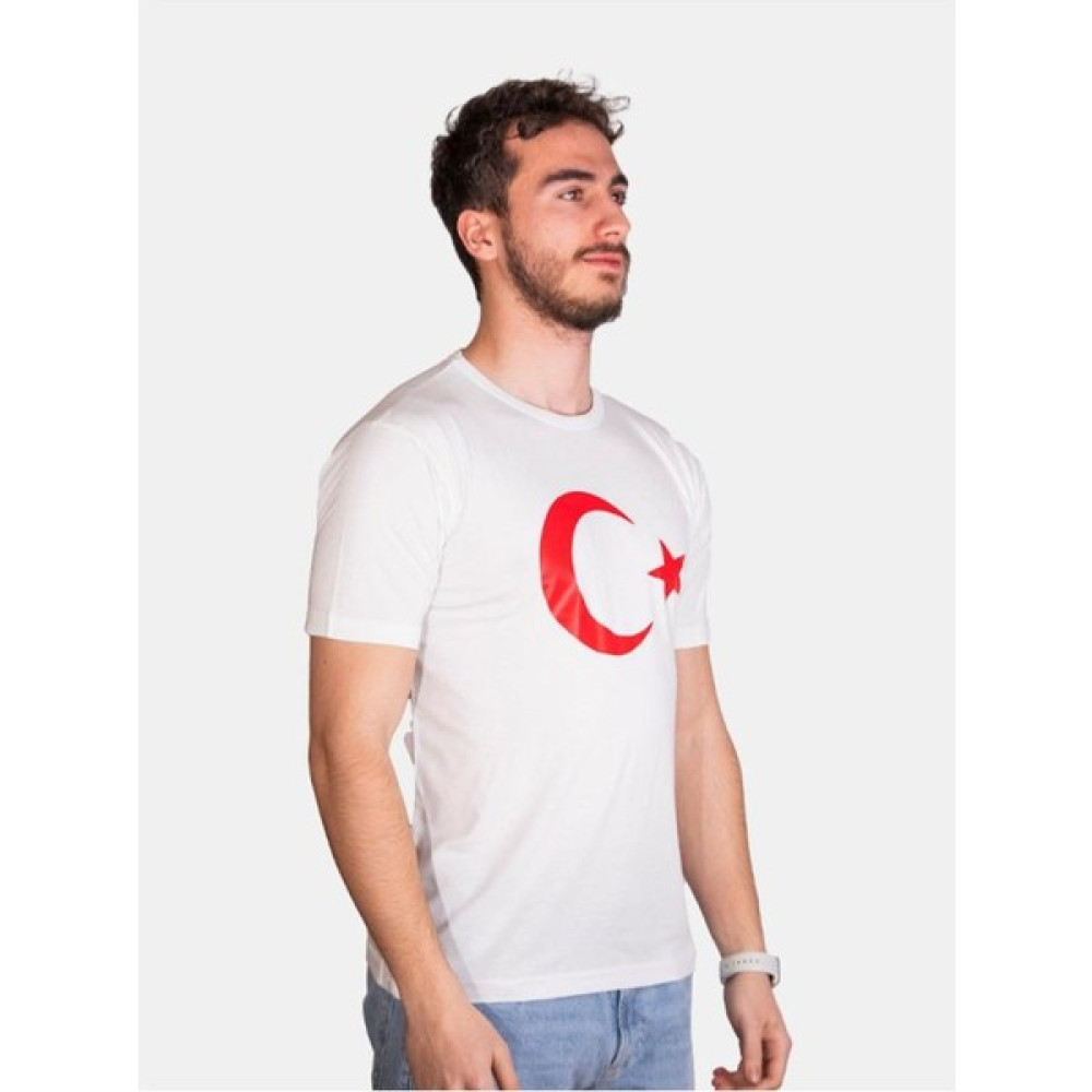 Çapıt Unisex %100 Pamuk Standart Kesim Sıfır Yaka Kısa Kollu Kırmızı Türk Bayrağı Baskılı T-Shirt Erkek T-shirt Fiyatı