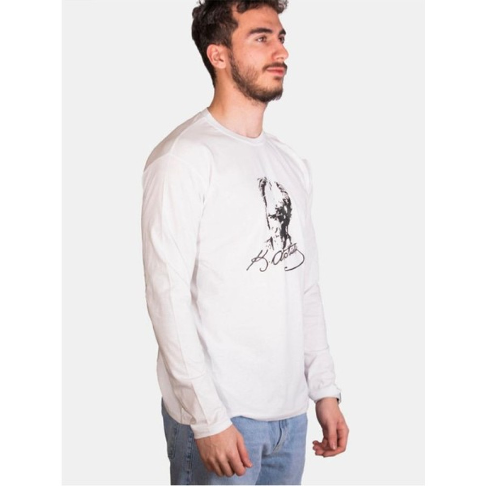 Çapıt Unisex %100 Pamuk Standart Kesim Sıfır Yaka Uzun Kollu Siyah Atatürk Baskılı T-Shirt Erkek T-shirt Fiyatı