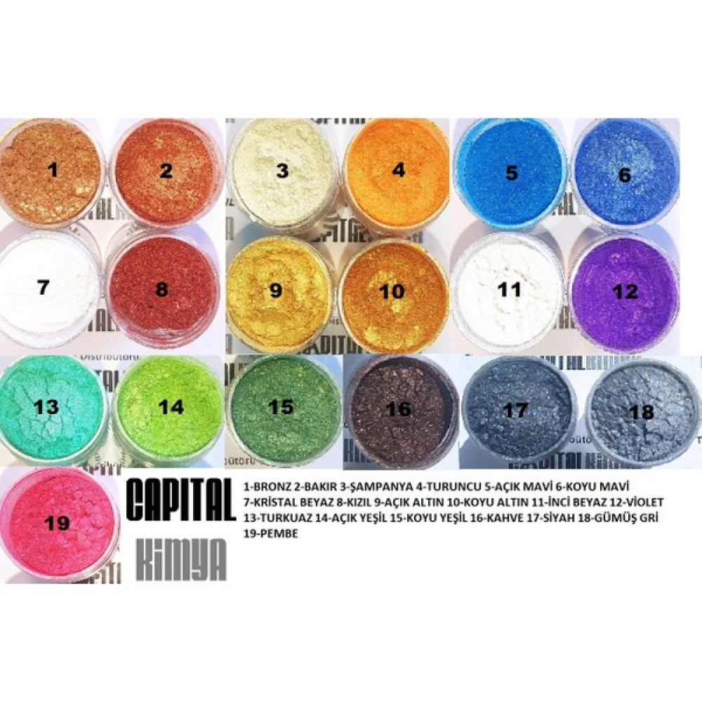 Capital 10 gr 25 ml x 19 Renk Full Set Epoksi Toz Metalik Renkler Seti Yardımcı Malzeme Fiyatı