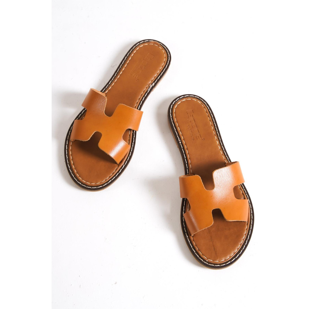 Capone Outfitters Capone H Bantlı Taba Kadın Deri Terlik 36 Beden Unisex Sandalet Fiyatı