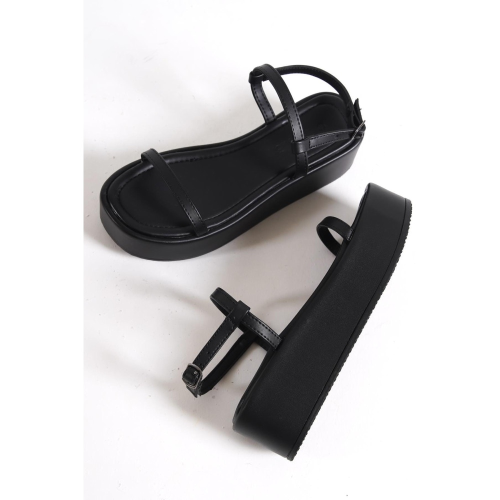 Capone Outfitters Capone Ince Çift Bantlı Dolgu Topuklu Siyah Kadın Flatform Sandalet 38 Beden Unisex Sandalet Fiyatı