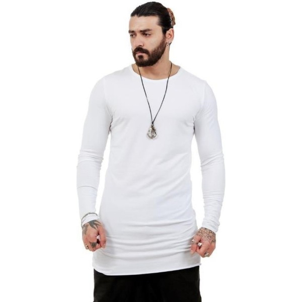 Capotrio Erkek Bohem Uzun Kol Uzun T-Shirt Beyaz Erkek T-shirt Fiyatı