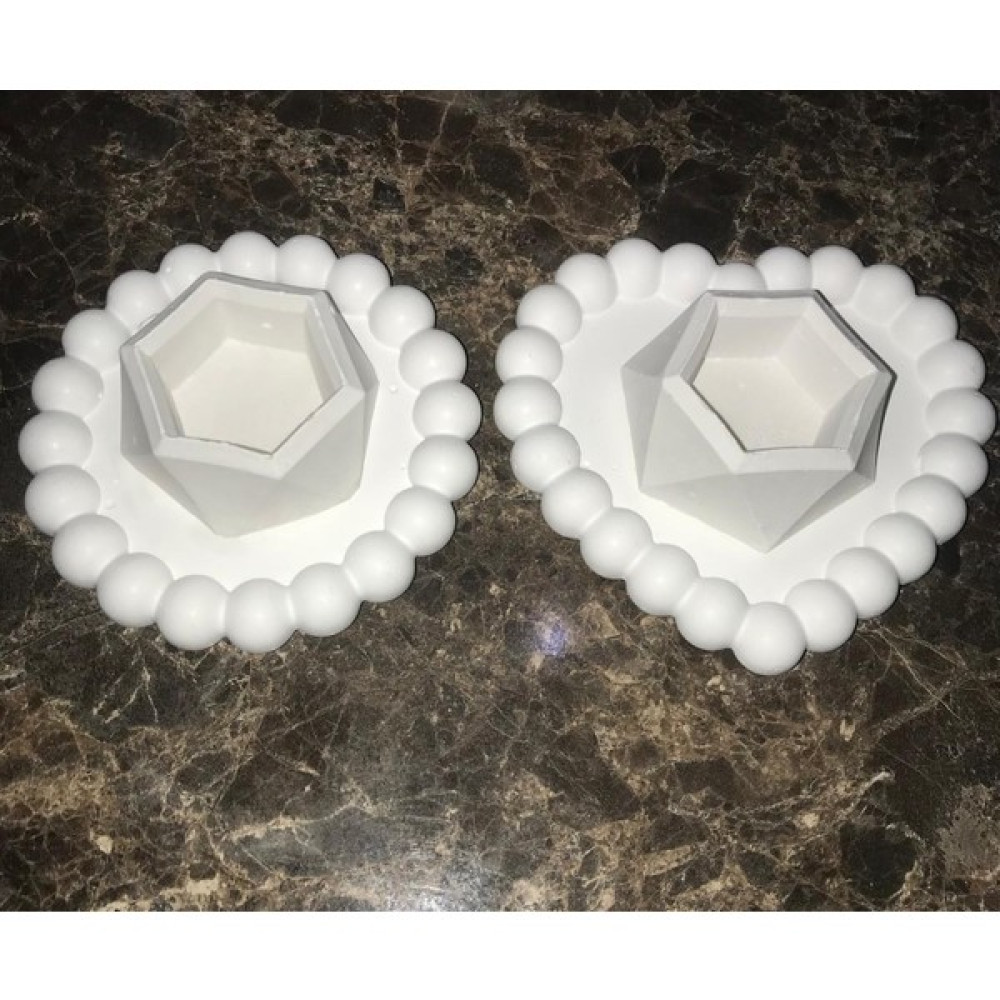Cappadocia Box 2 Li Kalp Yuvarlak Geometrik Bubble Tealight Beton Mumluk, Tabaklı Dekoratif beyaz - Mumluk Şamdan Fiyatı
