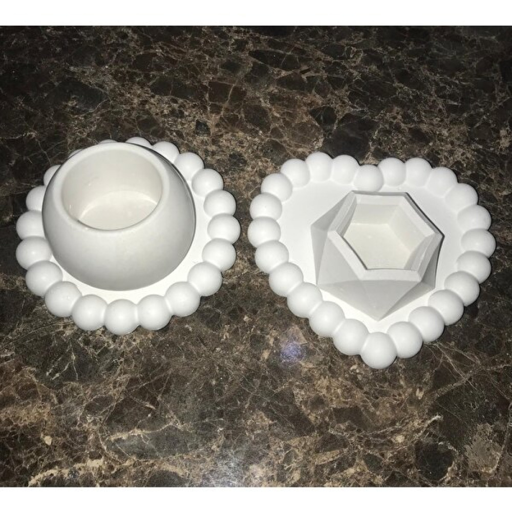 Cappadocia Box 2 Li Kalp Yuvarlak Geometrik Daire Bubble Tealight Beton Mumluk, Tabaklı Dekoratif Beyaz - Mumluk Şamdan Fiyatı