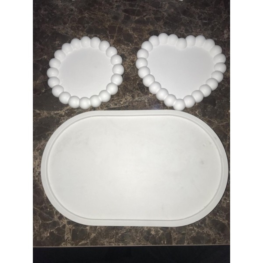 Cappadocia Box 3 Lü Kalp Yuvarlak Oval Bubble Tealight Beton Mumluk, Tabaklı Dekoratif Set Beyaz - Mumluk Şamdan Fiyatı