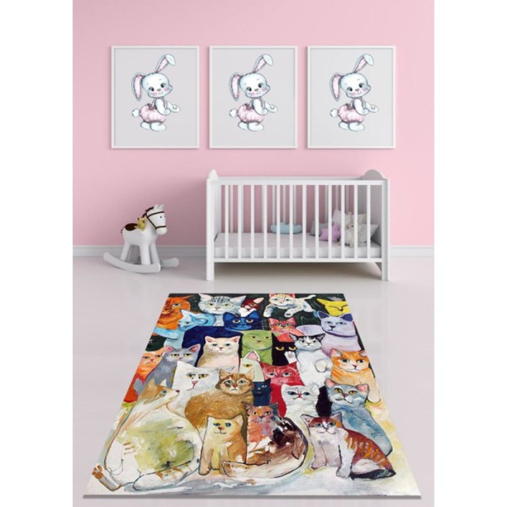 Cappio Halı Çoklu Kedi Figürlü Halı - CP1294 - 100 x 100 cm - Siyah Salon Halısı Fiyatı