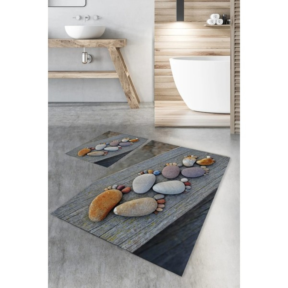 Cappio Halı Dijital Baskı Taş Desenli Banyo Halı Takımı 40 x 60 cm - 60 x 100 cm Klozet Takımı Fiyatı