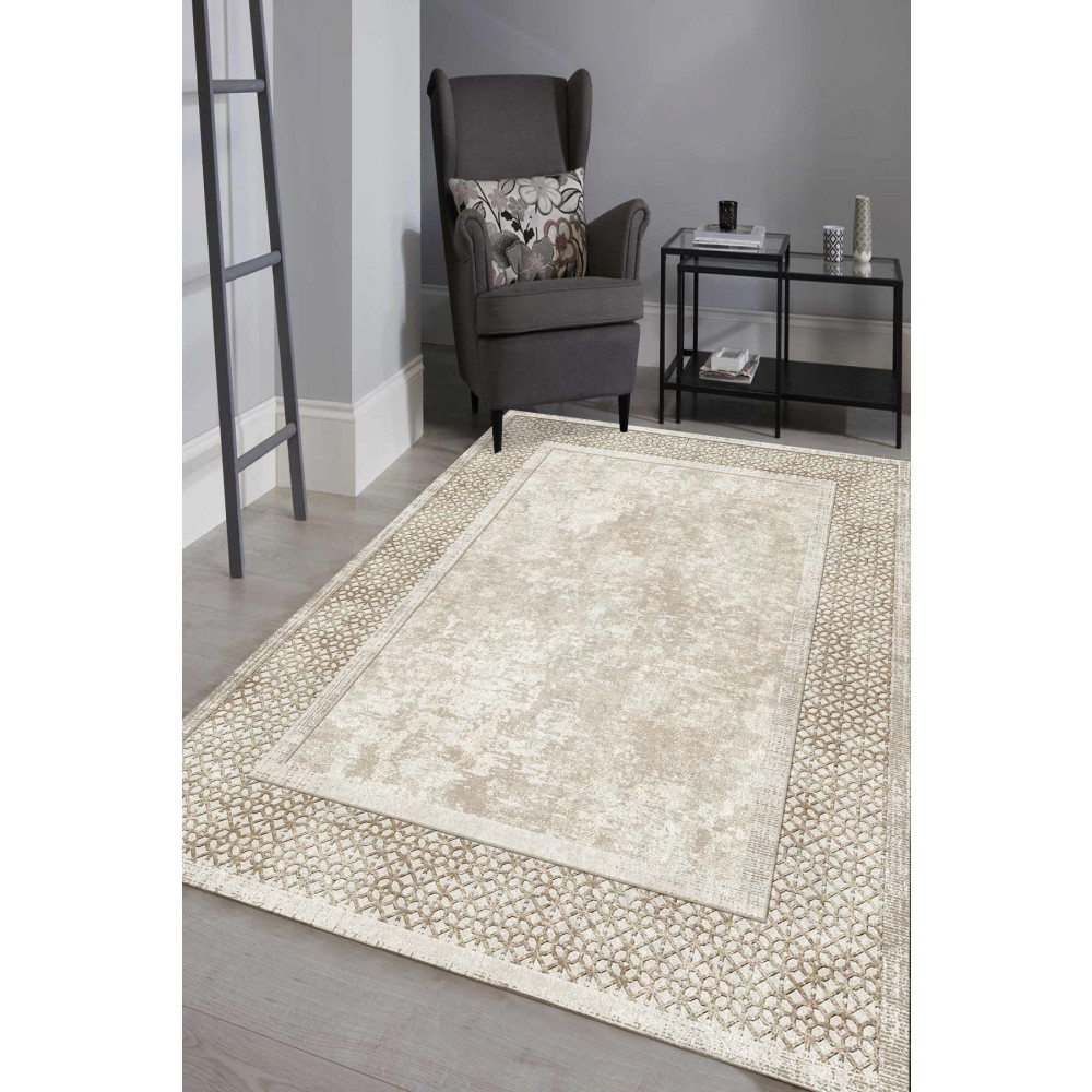CAPPİO HALI Etnik Desenli Bej Halı (makinada Yıkanabilir Kaymaz Dot Taban) - Cp1147 80 x 100 Beden Kilim Fiyatı
