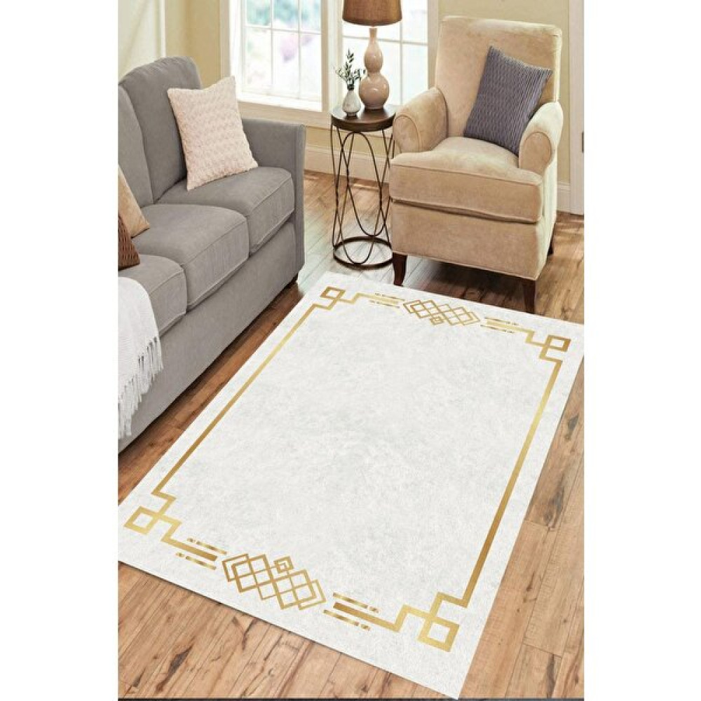 Cappio Halı Gold Çerçevesi Motifli Beyaz Halı Makinede Yıkanabilir - Renkli - 80 x 80 cm Salon Halısı Fiyatı