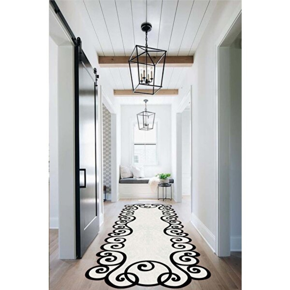 Cappio Halı Lazer Kesim Siyah Motifli Beyaz Halı Makinede Yıkanabilir - Renkli - 80 x 80 cm Salon Halısı Fiyatı