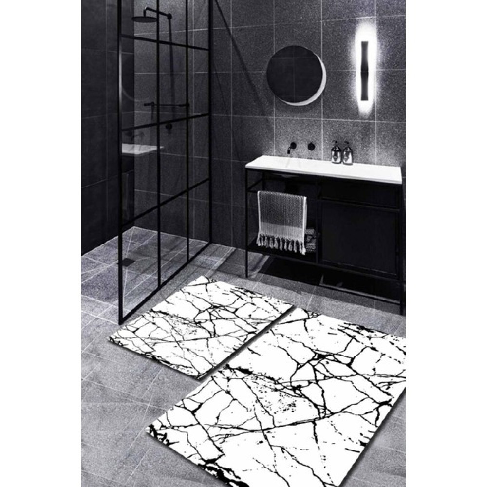 Cappio Siyah Motifli Beyaz Mermer Desen Banyo Paspası-CP-Bny-03 Klozet Takımı Fiyatı