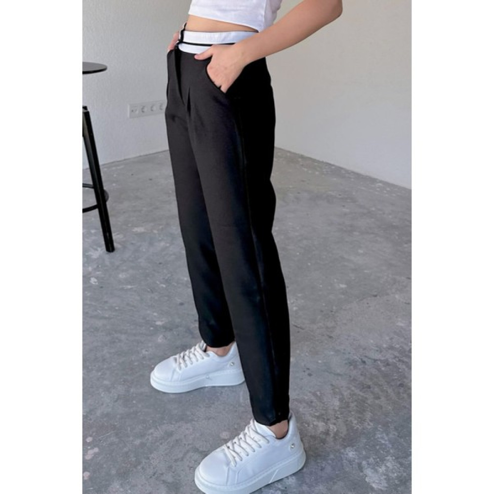 Cappmoda PNT-07356 Siyah Şerit Detaylı Lastikli Yünefek Kumaş Havuç Pantolon Kadın Pantolon Fiyatı