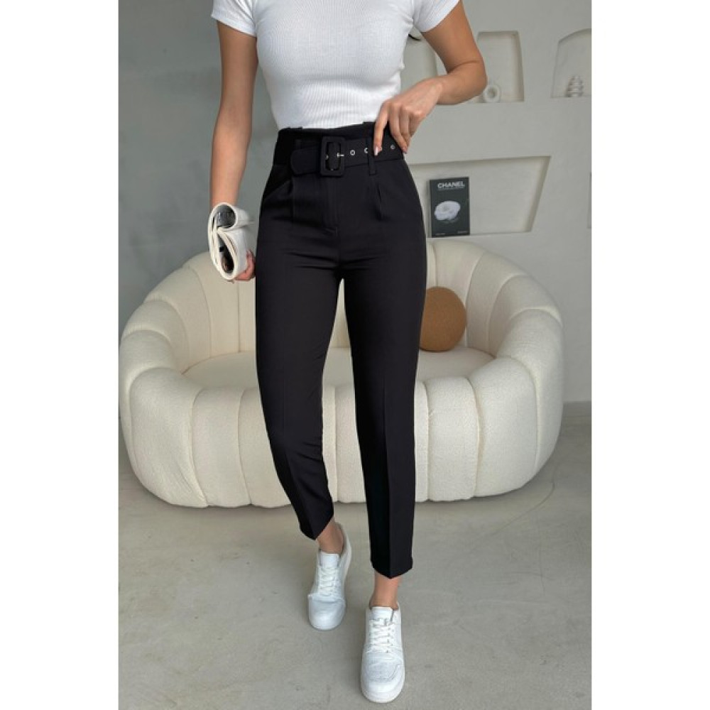 Cappmoda PNT-07366 Siyah Kemerli Atlas Kumaş Havuç Model Pantolon Kadın Pantolon Fiyatı