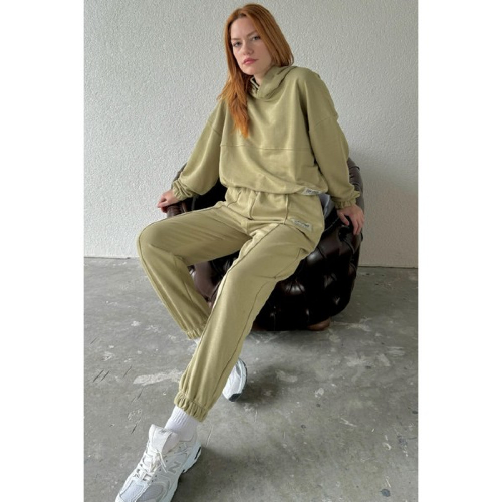 Cappmoda Tkm-03524 Haki Crop Kapüşonlu Jogger Üç İplik İkili Takım Kadın Eşofman Fiyatı