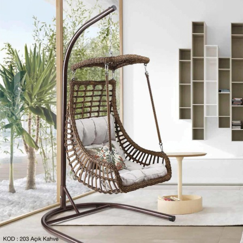 Capri Swing Alaçatı Tekli Rattan Bahçe Balkon Salıncağı - Kahverengi Bahçe Salıncağı Fiyatı
