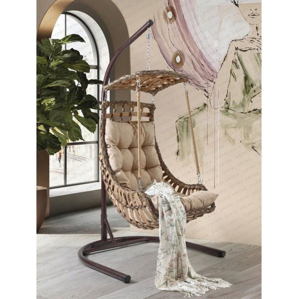 Capri Swing Alaçatı Tekli Rattan Bahçe Salıncağı | Balkon Salıncağı - Kahverengi Bahçe Salıncağı Fiyatı