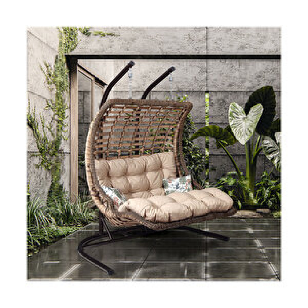 Capri Swing Bodrum Çift Kişilik Rattan Bahçe Balkon Salıncağı Bej Bahçe Salıncağı Fiyatı
