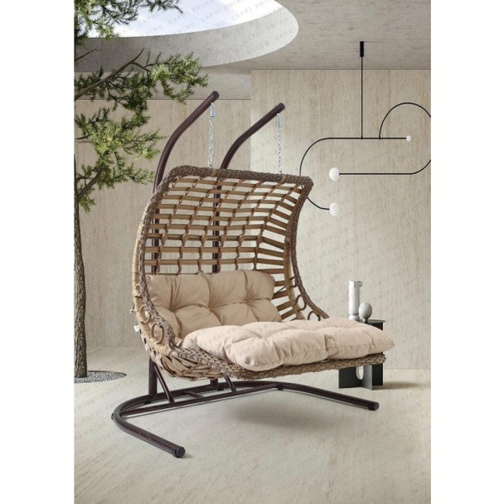 Capri Swing Bodrum Double Çiftli Rattan Bahçe Salıncağı | Rehome Bahçe Salıncağı Fiyatı